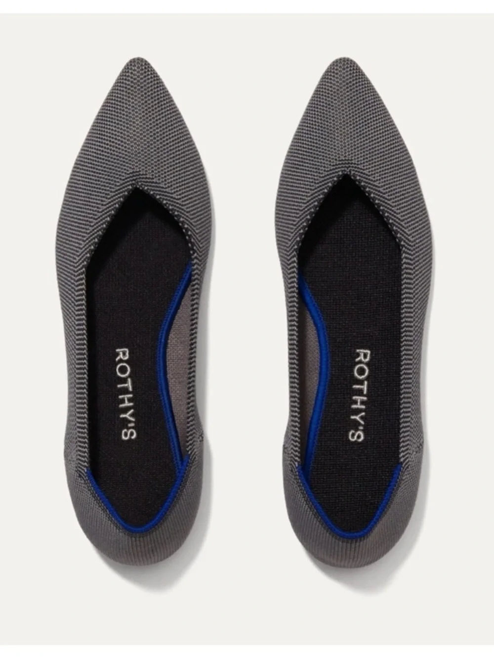 Rothy's Gray Pointed Knit Flats with Blue Trim Rothy's Grey Birdseye size 8